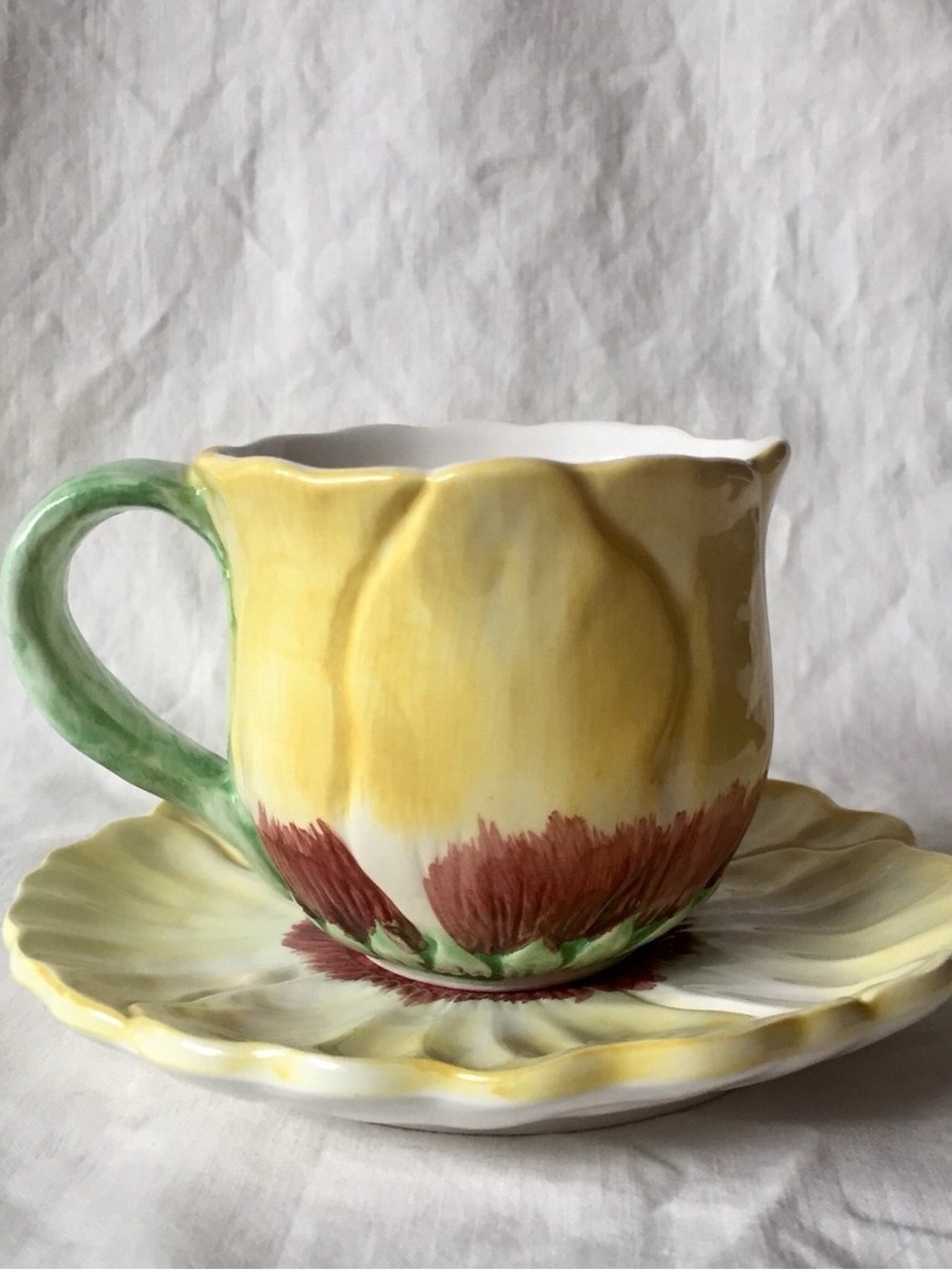 Adorable YELLOW Flower Tea Cup Saucer NWT Vintage Eaton PALM TREE CO Cottagecore
